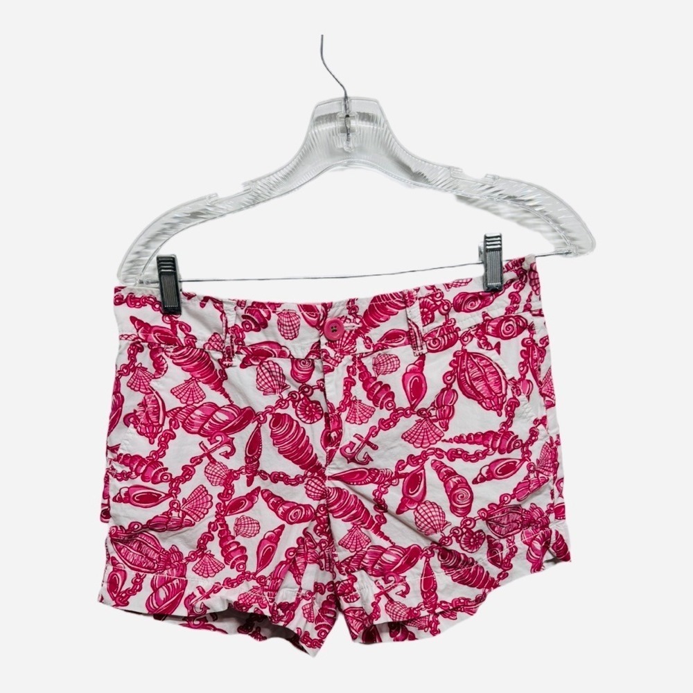 Lilly Pulitzer Jubilee Pink White Shell Anchor 100% cotton chino shorts size 0